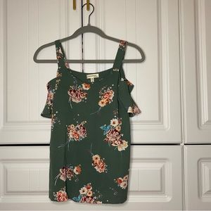 Green and pink floral, off the shoulder, women’s top
